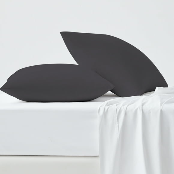 100% Cotton Standard Pillowcase, 300 Thread Count Wrinkle Resistant, Quick Dry, Soft & Smooth 2-Piece Set Dark Gray by Color Sense