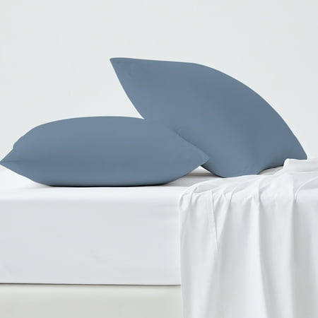 100% Cotton Standard Pillowcases, 600 Thread Count Wrinkle-Resistant, Soft & Silky Sateen 2-Piece Set Blue by Aireolux