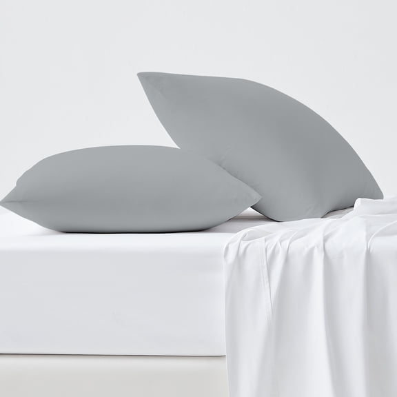 100% Cotton Standard Pillowcases, 600 Thread Count Wrinkle-Resistant, Soft & Silky Sateen 2-Piece Set Light Gray by Aireolux