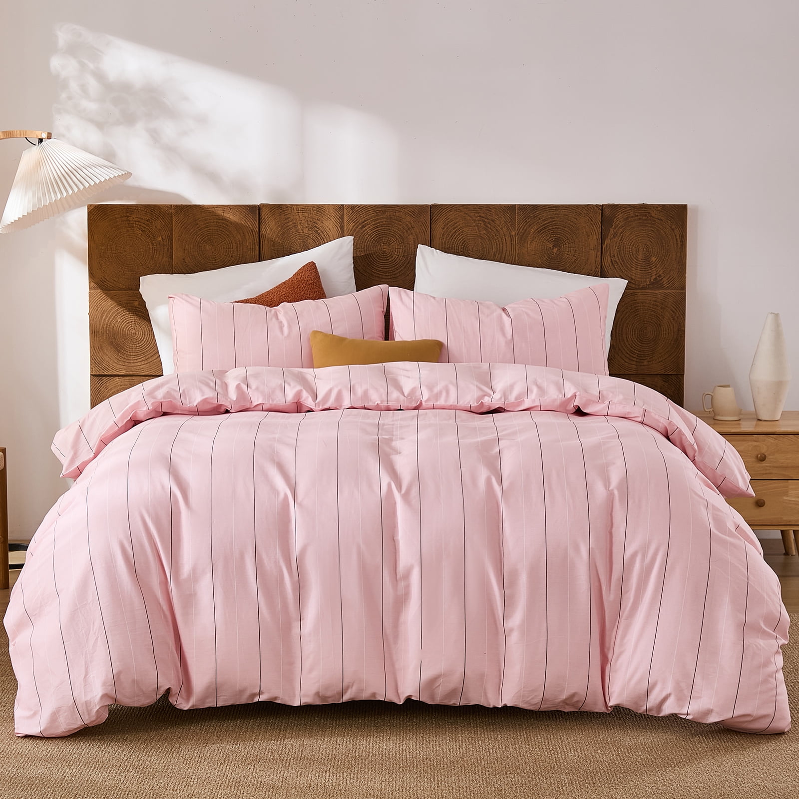 100% Cotton Stripe Duvet Cover Set Queen Size - Gray Striped Duvet Cover Set with Zipper Closure & 8 Corner Ties, Modern Minimalist Wide Stripe Bedding Set for Cozy Elegant Bedroom