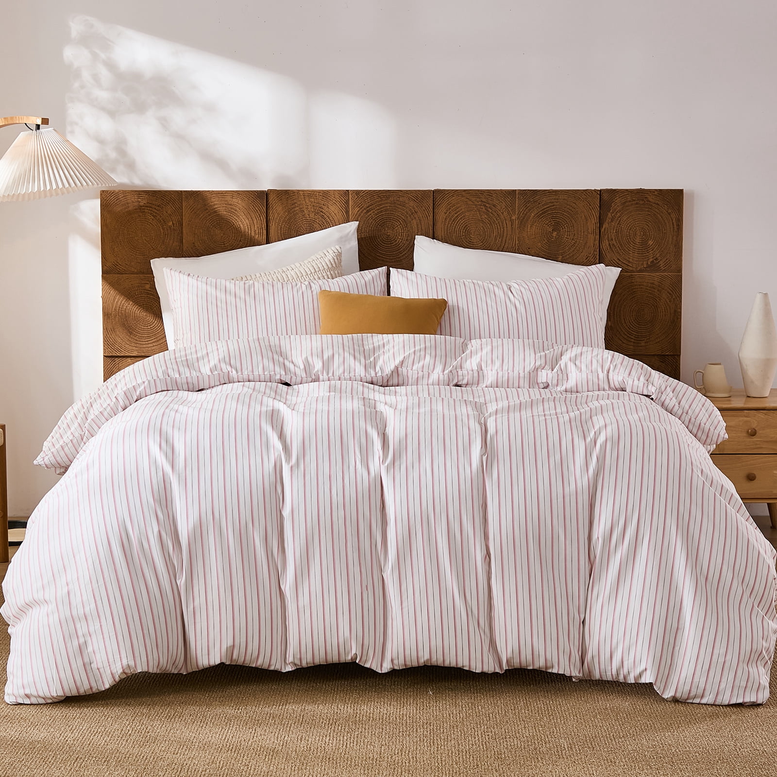 100% Cotton Stripe Duvet Cover Set Queen Size - Gray Striped Duvet Cover Set with Zipper Closure & 8 Corner Ties, Modern Minimalist Wide Stripe Bedding Set for Cozy Elegant Bedroom