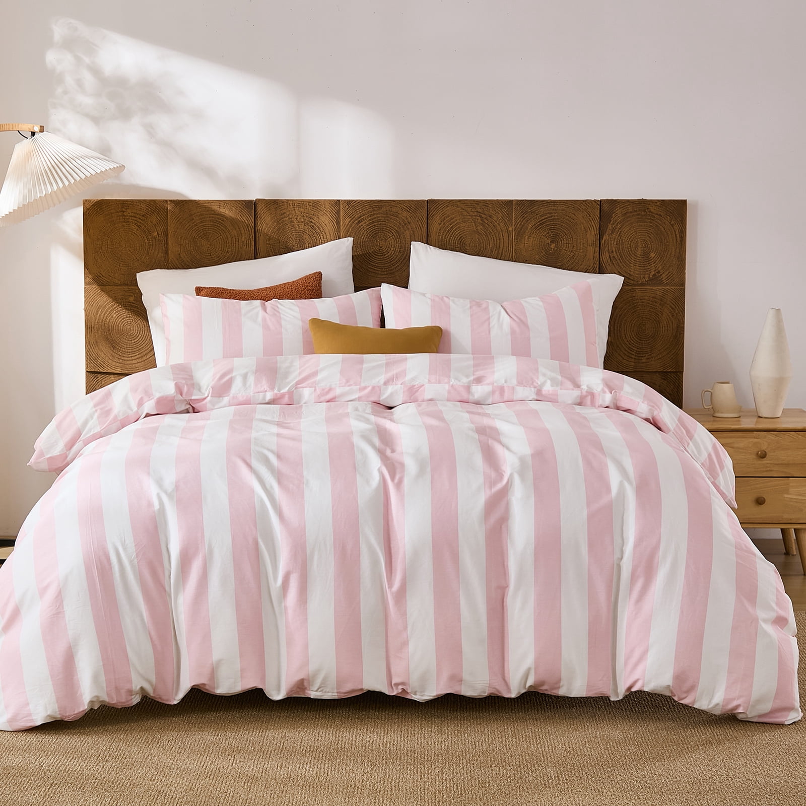 100% Cotton Stripe Duvet Cover Set Queen Size - Gray Striped Duvet Cover Set with Zipper Closure & 8 Corner Ties, Modern Minimalist Wide Stripe Bedding Set for Cozy Elegant Bedroom