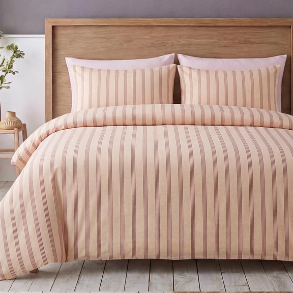 100% Cotton Striped Duvet Cover Set King Size,Warm Apricot Stripes Beddig Set,Luxury Silky Sateen Weave Hotel Style Comforter Cover 3 Pcs,Zipper Clousure,Comforter Not Included