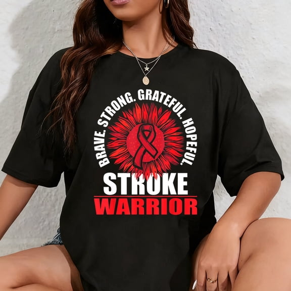 100% Cotton Stroke Warrior - Stroke Survivor Red Awareness Ribbon T-Shirt