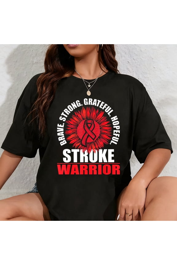 100% Cotton Stroke Warrior - Stroke Survivor Red Awareness Ribbon T-Shirt