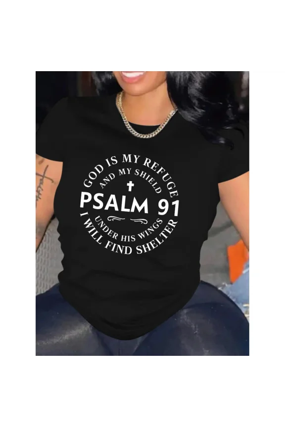 100% Cotton Stylish Faith-Inspired Graphic Tee, Soft Short Sleeve Comfort Fit Top with Psalm 91 Letter Print, Women's Casual Wear for Everyday Faith Expression & E Golf Gift T-Shirt For Men and Women