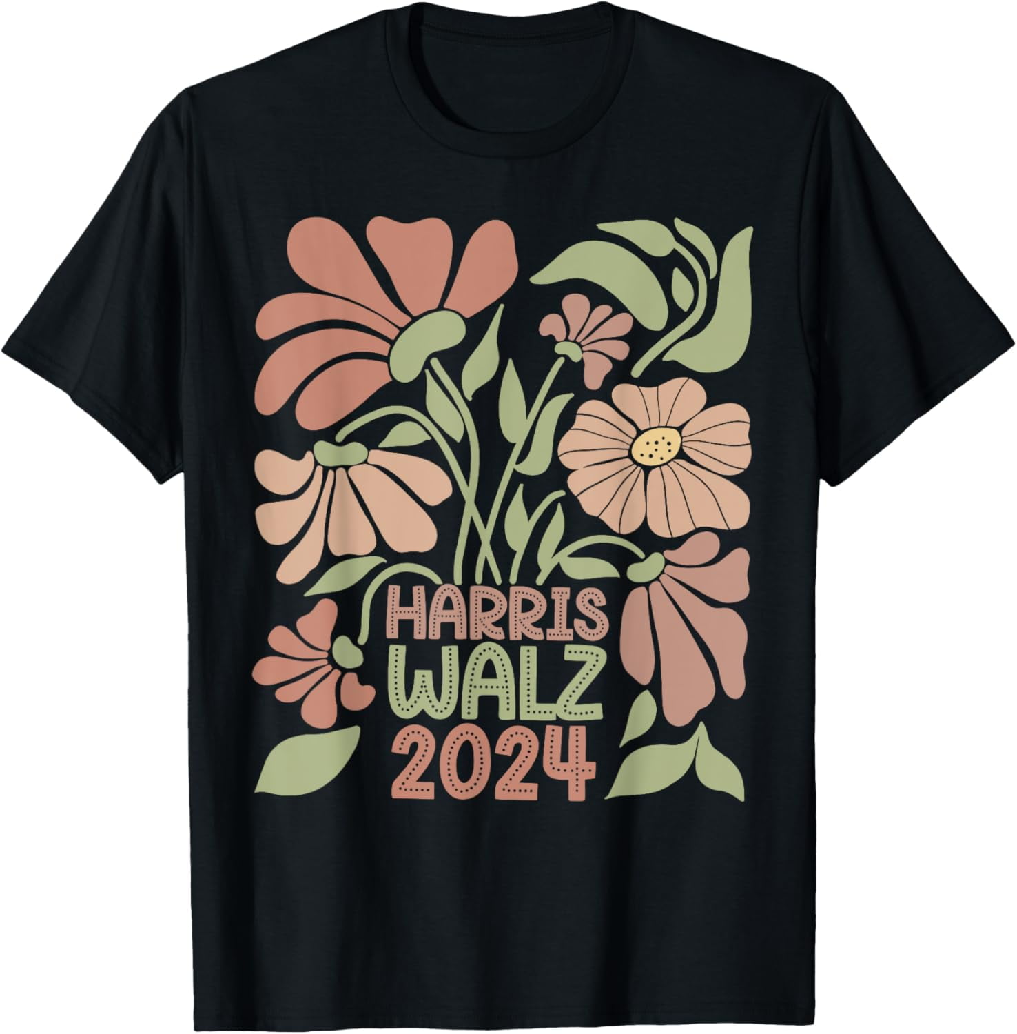 100 Cotton Subtle Flower Harris Walz 2024 Kamala Harris Tim Walz Boho
