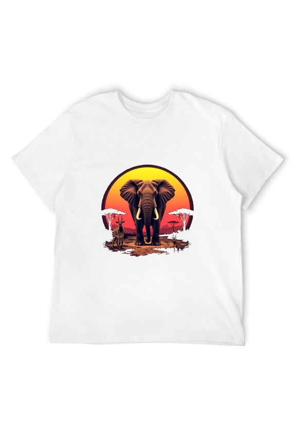 [100% Cotton]Sunset  with African Wildlife Men's Fashionable Printed Loose Short Sleeve T-Shirt | Exquisite Design | Summer  | Easy To Pair, Showcases Your Style