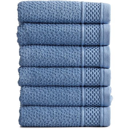 100% Cotton Super Soft Luxury Hand Towel Set | Quick-Dry and Highly Absorbent | Popcorn Textu | 500 GSM | Includes 6 Hand Towels | Park Avenue Collection (Denim )