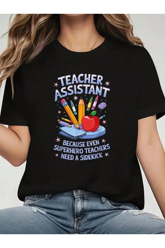 100% Cotton Superhero Sidekick Teaching Teach School Teacher Assistant T-Shirt