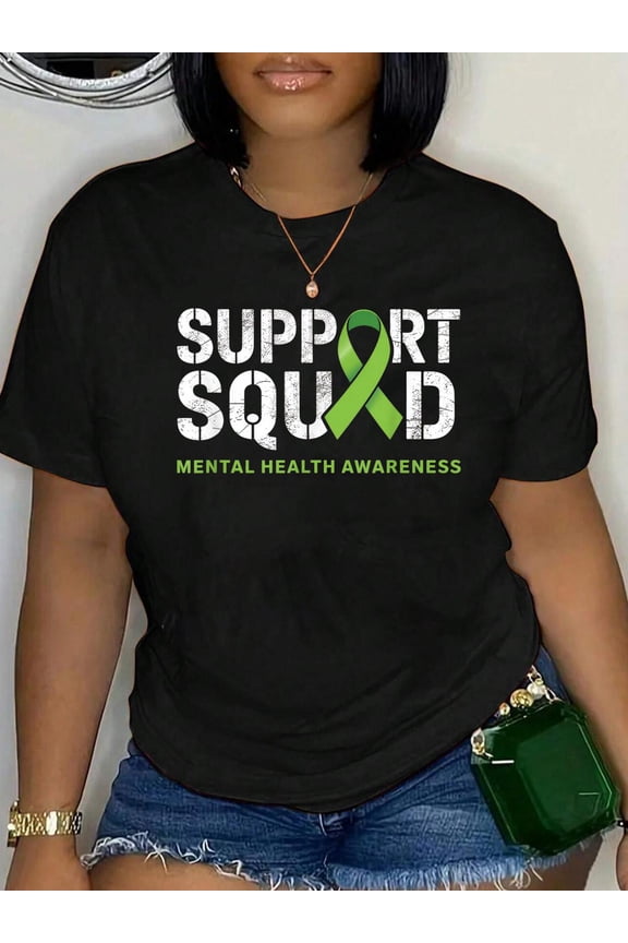 100% Cotton Support Squad Mental Health Awareness T-Shirt Women's Men's Graphic Tee Casual Tops