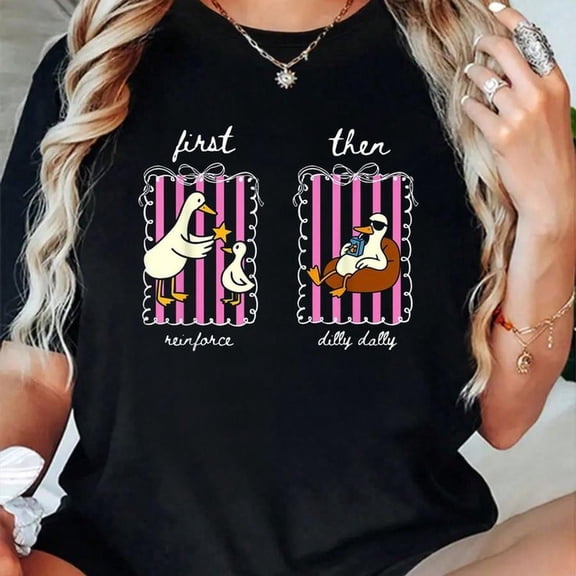 100% Cotton T Shirts First Then Aba Applied Behavior Analyst ABA RBT Silly Goose T-Shirt Breathable & Comfort Fit Tee Women,Short Sleeve Crew Neck Top For All Seasons,Graphic Tees Women Tops
