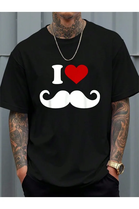 100% Cotton T Shirts I Love Mustache T-Shirt Men Shirts