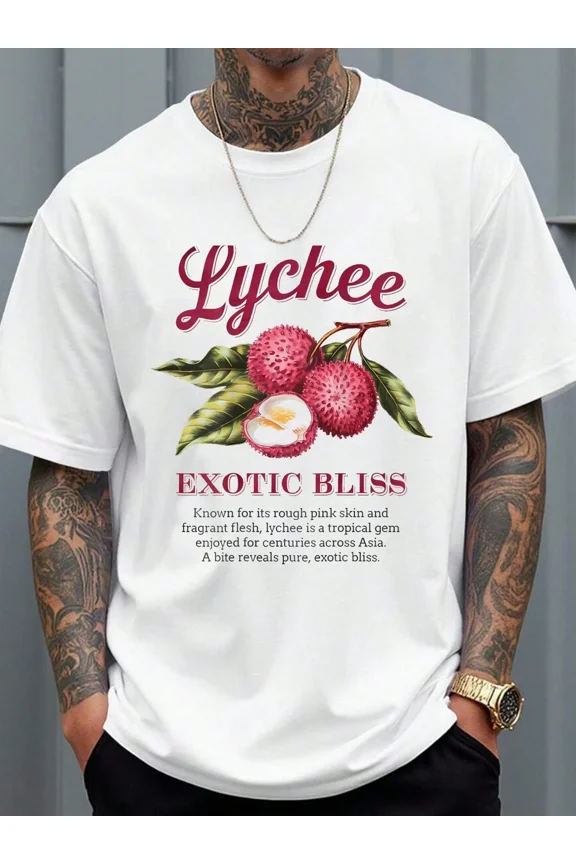 100% Cotton T Shirts Retro Lychee Exotic Fruit Tropical Vintage Botanical Farmer T-Shirt Men Shirts