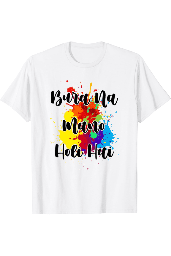 100% Cotton T shirt Cool Bura Na Mano Holi Hai, Happy Holi Festival India Colors T-Shirt