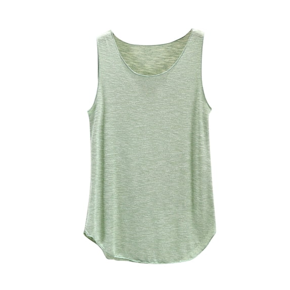 100% Cotton Tank Top Women Sleeveless Crew Neck Wide Strap Asymmetrical Solid Color Trendy Camisoles for Under Clothes Army Green L-XL