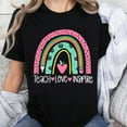 thumbnail image 1 of 100% Cotton Teacher Shirt Teach Love Inspire Rainbow Design Cute Printed T-Shirt for Women Teachers Gift Educational Apparel Fun Cartoon Graphic Top, 1 of 5
