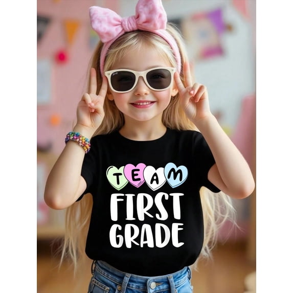 100% Cotton Team First Grade Shirt 1st Love Hearts Teacher Valentine Kid T-Shirt Graphic T-shirts for boys and girls