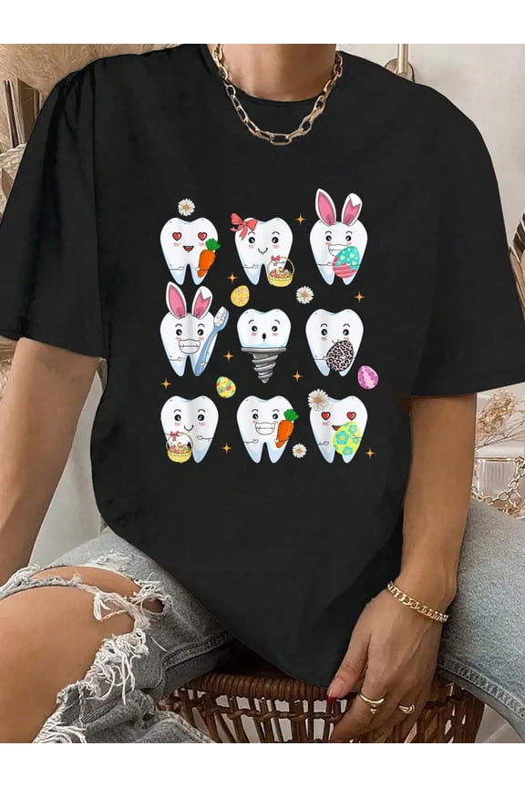100% Cotton Teeth Easter Dentist Dental Assistant Easter Day T-Shirt