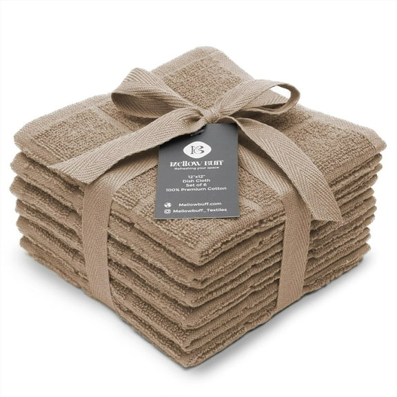 100% Cotton Terry Dish Cloth & Dish Towel, 6 Pack, Super Soft and Absorbent Kitchen Towels, Perfect for Kitchen Cleaning and Dish Washing (TAN 6 Pack)