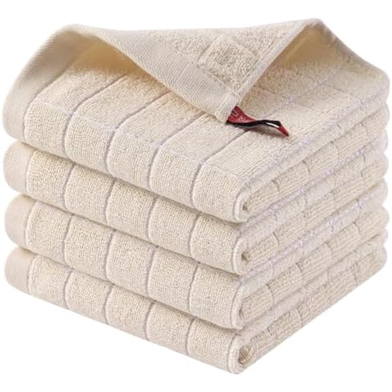 100% Cotton Terry Kitchen Dish Cloths, Ultra Soft and Absorbent Dish Towels for Kitchen, Suitable for Drying and Washing Dishes, 4 Pack, 12 x 12 Inches, Beige