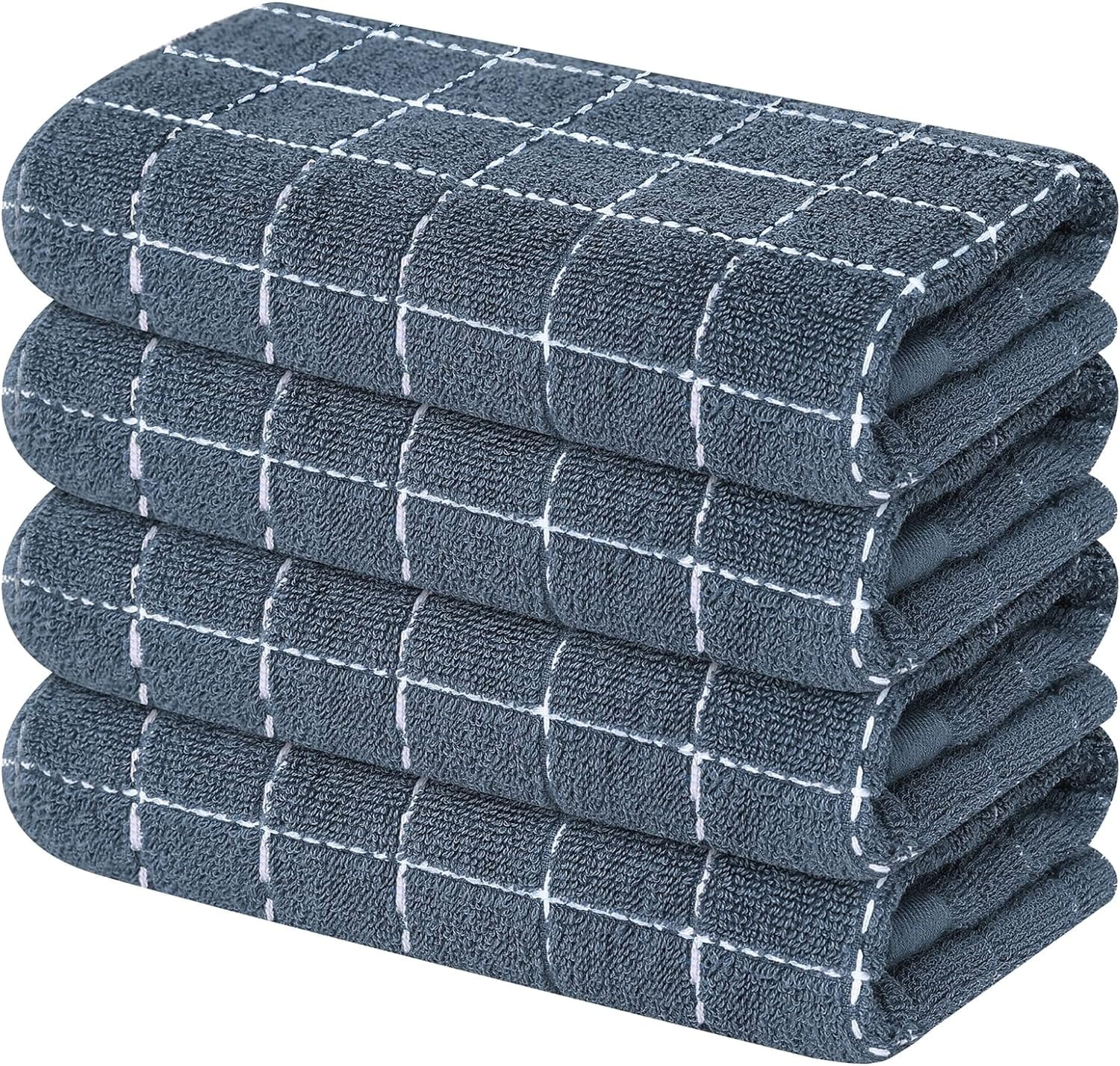 100 Cotton Terry Kitchen Towels, 16 x 26 Inches, Checkered Designed