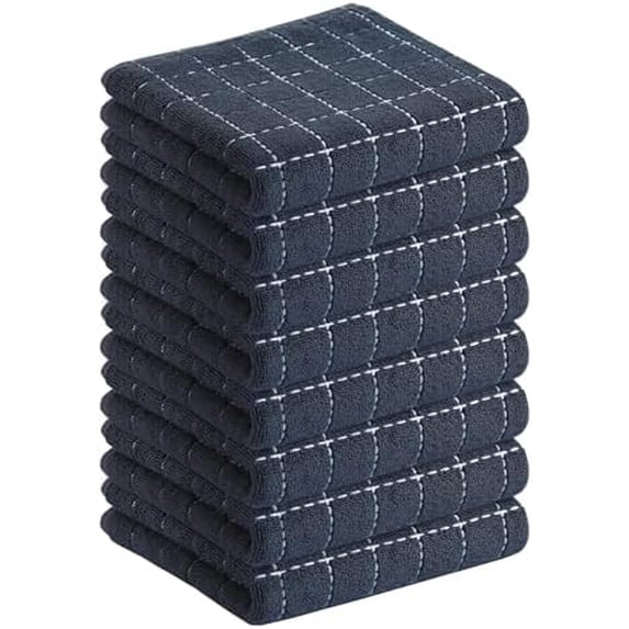 100% Cotton Terry Kitchen Towels(Dark Grey, 13 x 28 inches), Checkered Designed, Soft and Super Absorbent Dish Towels, 8 Pack