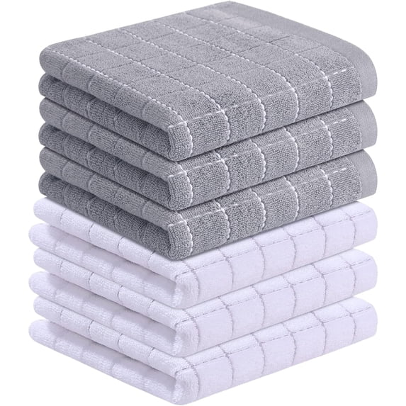 100% Cotton Terry Kitchen Towels(White and Light Grey, 13 x 28 Inches ...