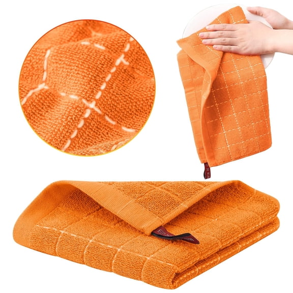 100% Cotton Terry Kitchen towels(Orange, 12 X 12 inches), Checkered Designed, Soft And Super Absorbent Dish towels,Kitchen towels,Kitchen Hand towels