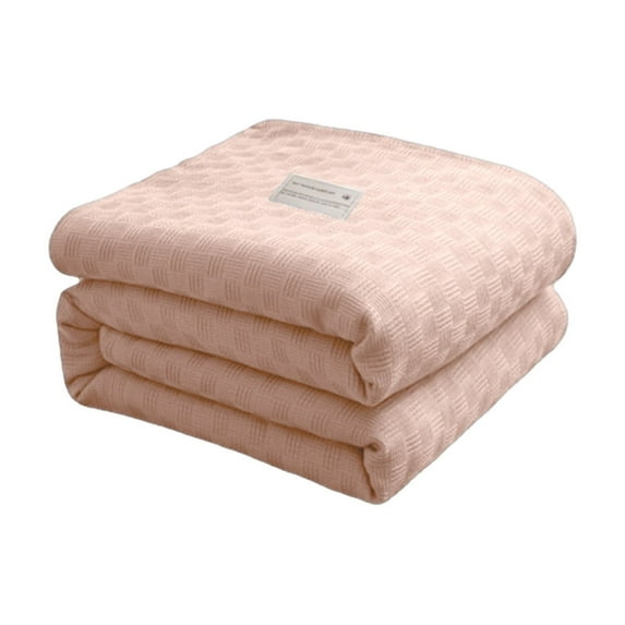 100% Cotton Thermal Blanket, Twin Size Breathable Bed Throw, Lightweight All-Season Blanket for Couch and Bed ( Pink )