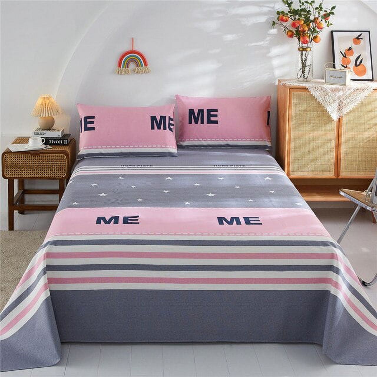 100 Cotton Thicken Bed Sheet with Pillowcase Printed Double Top King