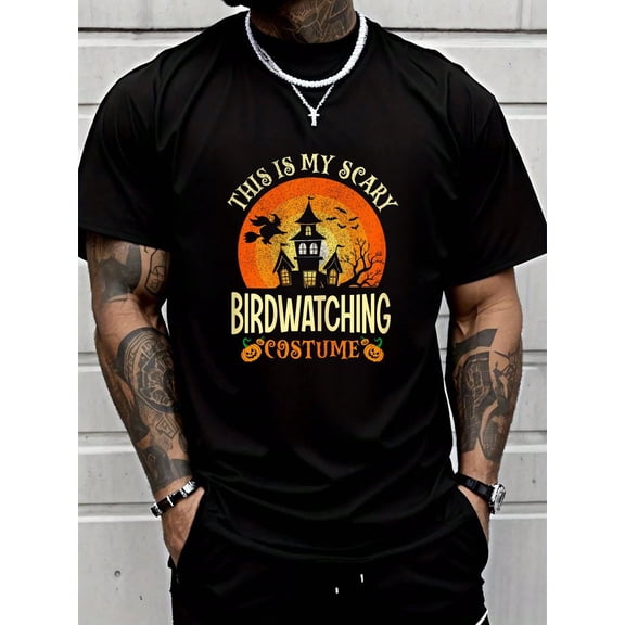 100% Cotton This Is My Scary Birdwatching Costume Halloween T-Shirt Men Graphic T-Shirt Cotton Print Short Sleeve Casual Top, Summer Tee Mens Tops