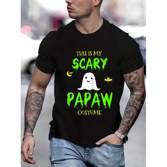 100% Cotton This Is My Scary Papaw Costume Halloween Lazy Easy T-Shirt Street Hip-Hop Style Men's T-Shirt