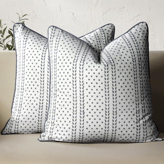 100% Cotton Throw Pillow Covers 24x24 Inch Set of 2 Block Print Pattern with Hidden Zipper Misty Grey Trelis