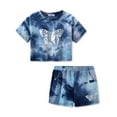 thumbnail image 1 of Topgal 100% Cotton Tie Dye Blue Crop Top & Shorts with Butterfly Clothes Set Outfit for Big Girls Size 10, 1 of 4