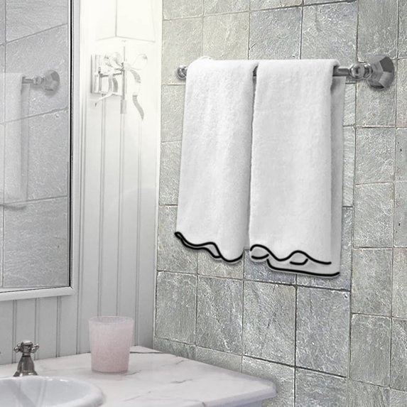 100% Cotton Towels for Bathroom 2 Large Bath Towels(30”x60”) Soft Towel Set - Black Scalloped