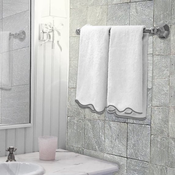 100% Cotton Towels for Bathroom 2 Large Bath Towels(30”x60”) Soft Towel Set - Dark Grey Scalloped