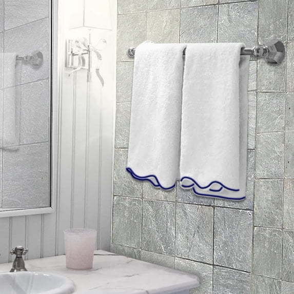 100% Cotton Towels for Bathroom 2 Large Bath Towels(30”x60”) Soft Towel Set - Navy Blue Scalloped