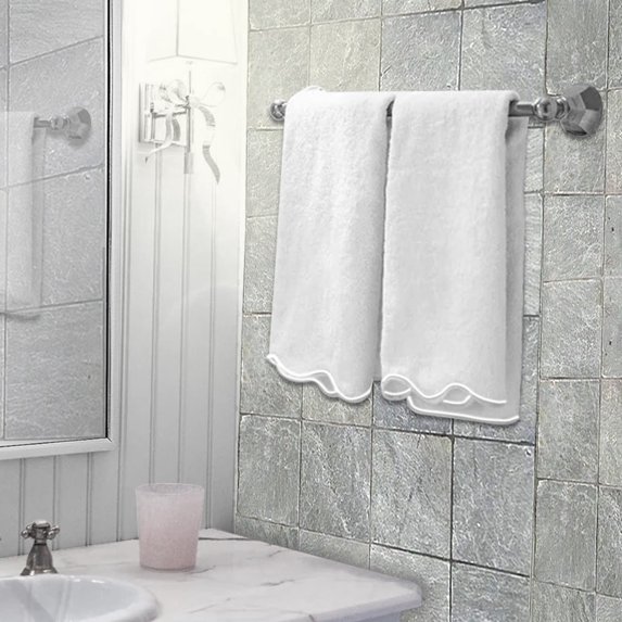 100% Cotton Towels for Bathroom 2 Large Bath Towels(30”x60”) Soft Towel Set - White Scalloped