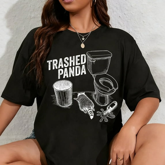 100% Cotton Trashed Panda Funny Drunk Racoon T-Shirt