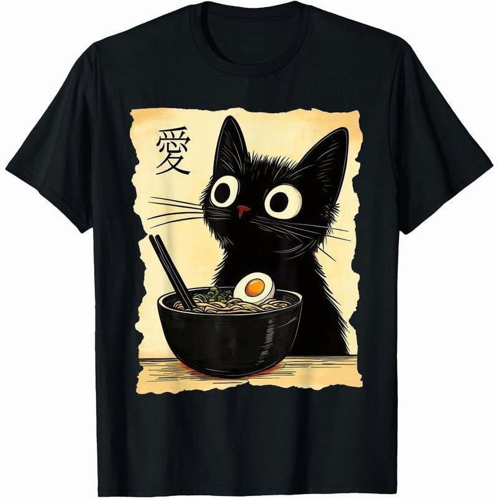 [100% Cotton] Trendy Graphic Funny T-Shirt - Cat Ramen Graphic Tee ...