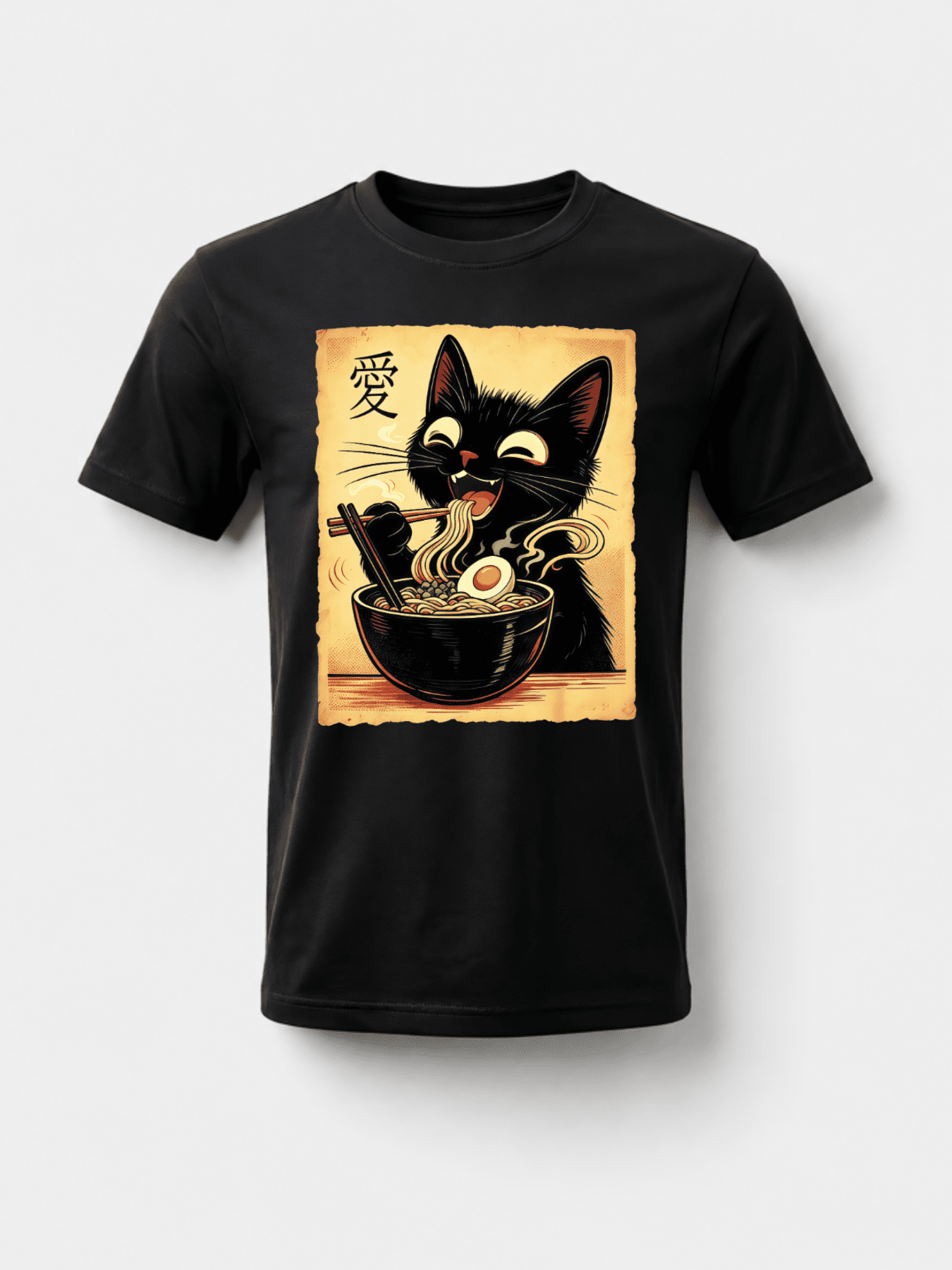 [100% Cotton] Trendy Graphic Funny T-Shirt - Funny Cat Ramen Graphic ...