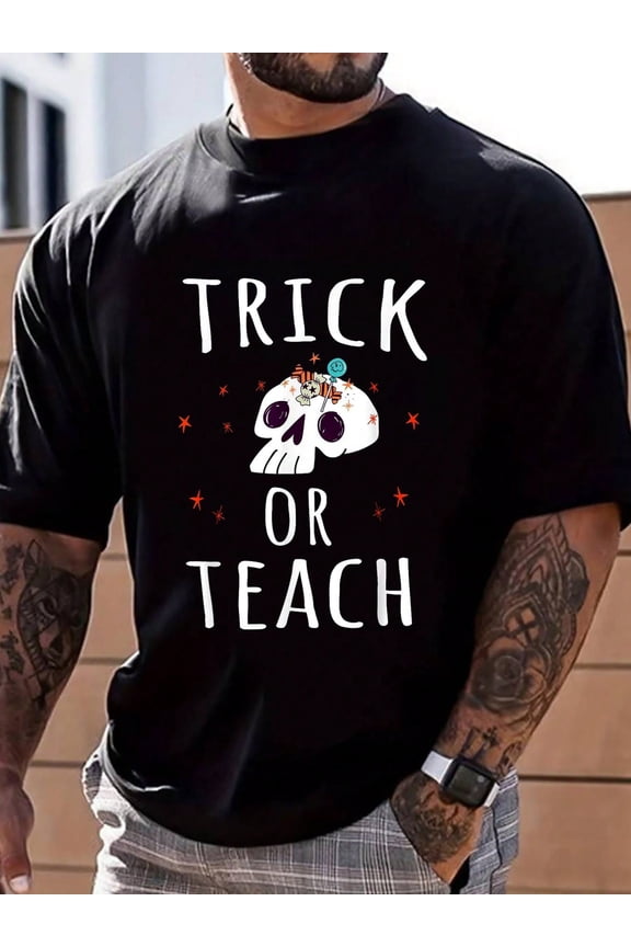 100% Cotton Trick Or Teach Funny Halloween Teacher Costume Shirt T-Shirt Men's Summer Fashion Short-Sleeved Shirts