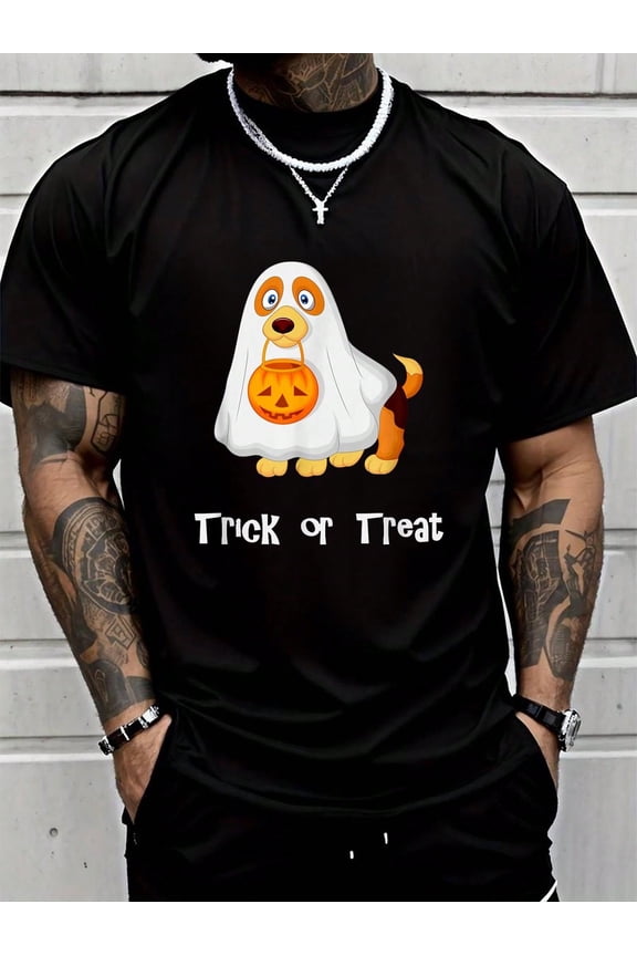 100% Cotton Trick Or Treat Halloween Funny Dog Tee Shirt Costume, Dk Summer Men's Short-Sleeved Shirt