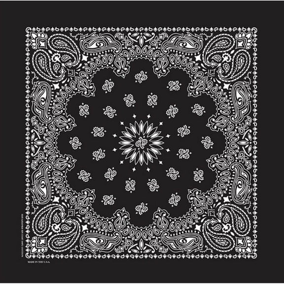 100% Cotton True two-sidede print Rolled-hem edges 22"x22" Paisley Bandana Head Wrap, USA Black, 1 Piece