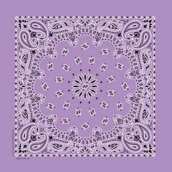 100% Cotton True two-sidede print Rolled-hem edges 22"x22" Paisley Bandana Head Wrap, USA Lavender, 1 Piece
