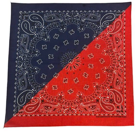 100% Cotton True two-sidede print Rolled-hem edges 22"x22" Paisley Bandana Head Wrap, USA Navy/Red, 1 Piece