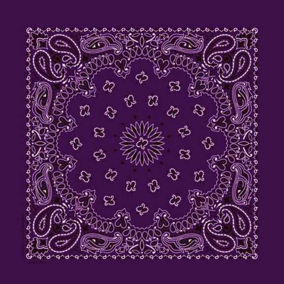 100% Cotton True two-sidede print Rolled-hem edges 22"x22" Paisley Bandana Head Wrap, USA Purple, 1 Piece