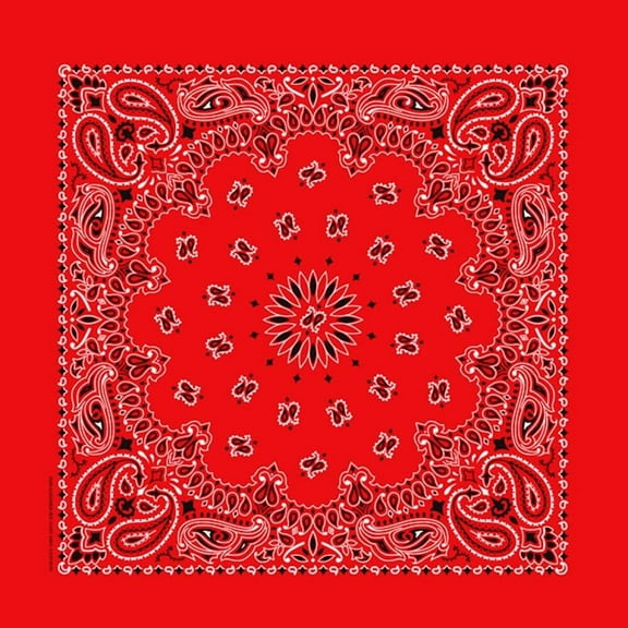 100% Cotton True two-sidede print Rolled-hem edges 22"x22" Paisley Bandana Head Wrap, USA Red, 1 Piece