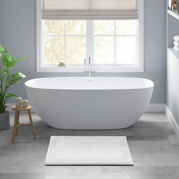 100% Cotton Tufted 3000 GSM Reversible Bath Rug 20x30" White Ultra Plush Dense Machine Washable Bathroom Rug